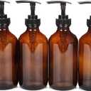 Vivaplex, 4, Large, 8 oz, Empty, Amber Glass Bottles with Black Lotion Pumps