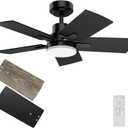 Ceiling Fan With Light 32-Inch, Remote Control Reversible DC Motors, 3CCT Dimmable Timer Noiseless, Black Small Compact Ceiling Fan for Bedroom Living Room, Indoor&Outdoor