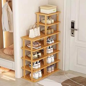 Bamboo Shoe Rack 12 Tier- Vertical Shoe Rack for Small Spaces, Tall Narrow Shoe Rack Organizer for Closet Entryway Corner Garage and Bedroom,Skinny Shoe Shelf with Free Stackable DIY (Original Color)