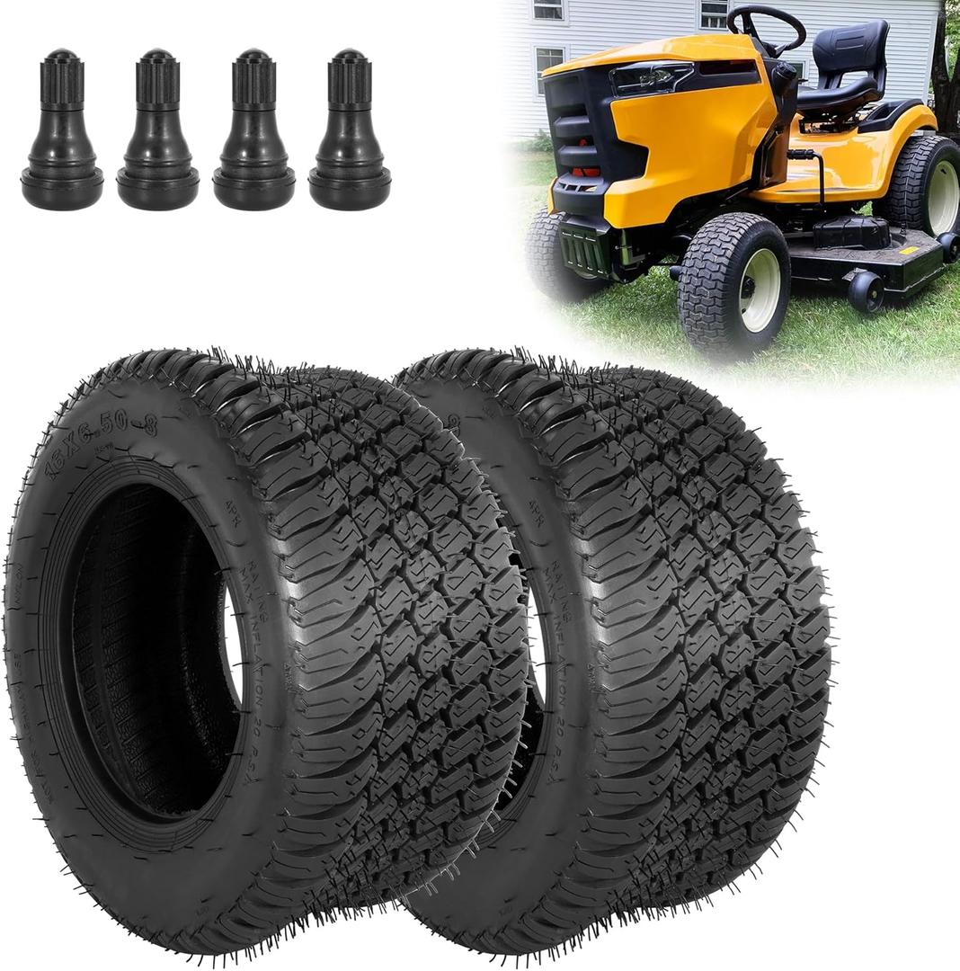 RUTU 2 Pack 16X6.5-8 Golf Cart Tire, Lawn Tractor Tire with 2 Straight Valve Stems, A Tubeless Tyre Suitable for Golf Carts and Lawn Mowers