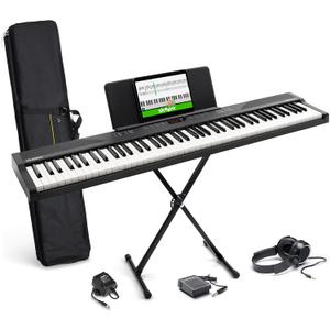 Alesis 88 Key Keyboard Piano with 480 Sounds, Speakers, USB MIDI, Carry-Bag, Stand, Headphones, Pedal and Piano Lessons for Beginners, 88 Keys + Accessories