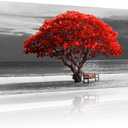 Wall Decor Living Room Large Size Canvas Wall Art Black White With Landscape Moon Painting Red Trees Canvas Pictures Artwork Office Decor Boho Home Decorations 30" X 60"