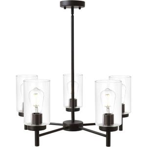 Contemporary 5-Light Large Chandeliers Oil Rubbed Bronze Modern Lighting Fixtures Hanging Clear Glass Shades Pendant Lighting for Dining Room Living Room Kitchen