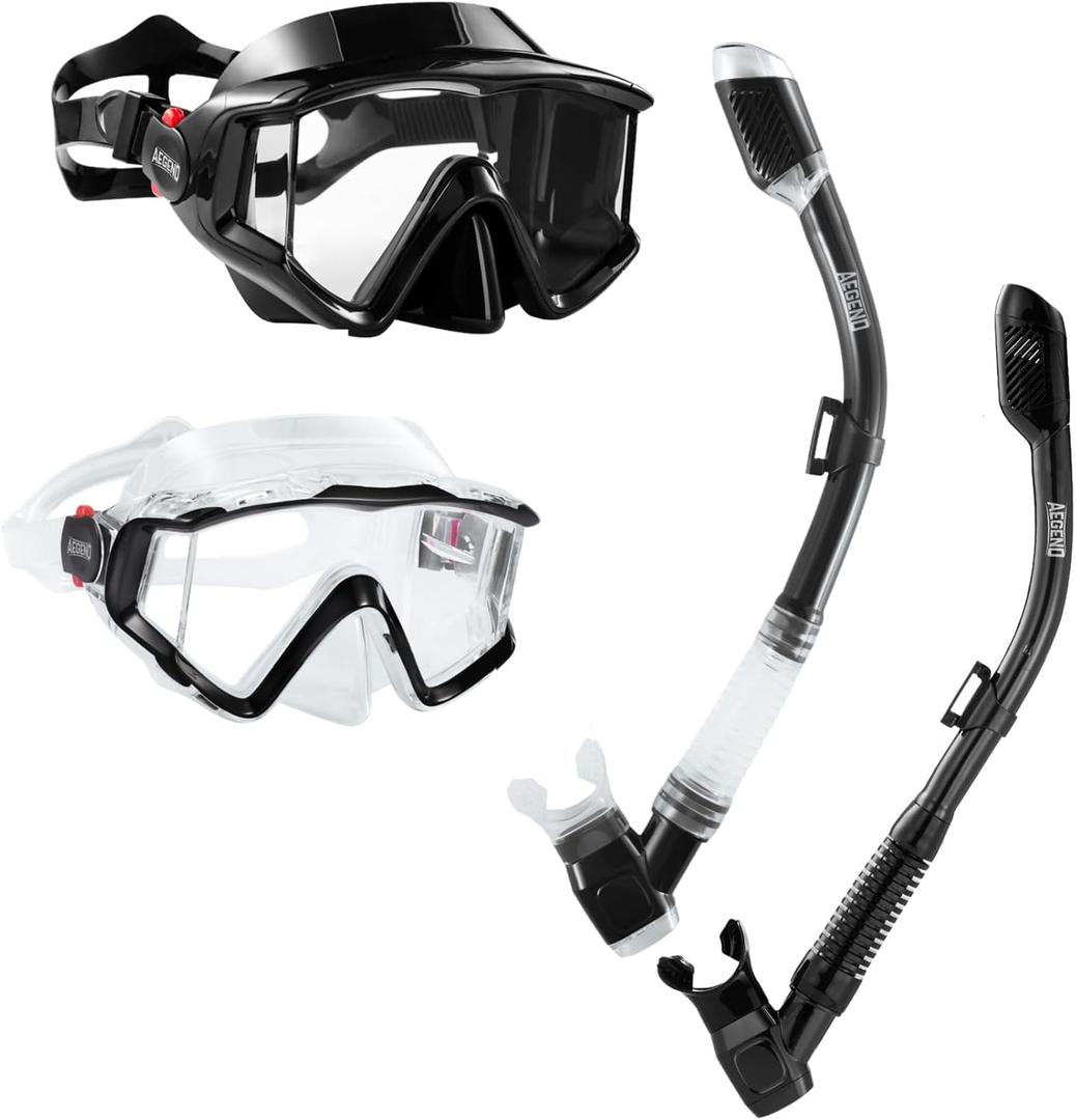 Aegend Snorkeling Gear for Adults Youth Kids, Snorkel Mask with Top Dry Valve - Panoramic View Anti-Leak and Anti-Fog with Mesh Bag for Snorkeling, Scuba Diving, Freediving & Swimming