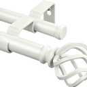 KAMANINA Double Curtain Rods for Windows 72 to 144 Inches Ivory White