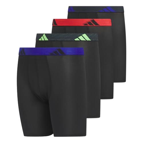 adidas Boys' Youth Microfiber 4-Pack Long Boxer Brief, Black/Signal Green, XL