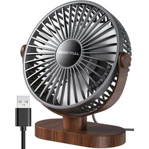 SWEETFULL 6.5 Inch USB Small Desk Fan, 3 Speeds Quiet Portable Desktop Table Fan, 360 Adjustment Personal Mini Fan for Home Office Car Outdoor Travel (Black wood grain)