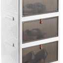 3-Tier Plastic Multi-layer Storage Bins with Doors and Wheels Stackable Shoe Box Closet Folding Storage Containers Collapsible Storage Bin for Home and Office