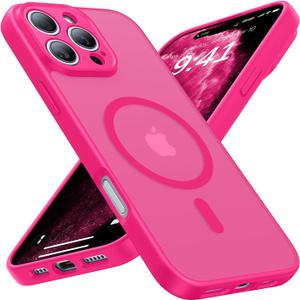 Faiono Magnetic for iPhone 16 Pro Case [Full Camera Protection][Military-Grade Protection][Compatible with MagSafe] Shockproof Protective Slim Phone Case for iPhone 16 Pro, Hot Pink