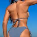 TASHEHE Women's Triangle String Bikini Set Sexy Tie Side Two Piece Swimsuit Cute Halter Bathing Suit - Blue Nova - Medium