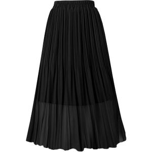 OBBUE Women's Chiffon Pleated Skirt A-line Skirts | Elastic High Waist, Midi Length, Swing, Casual Clothes, Party Costumes, Holiday, Beach Vacation Outfits, Summer Spring Wear (S)