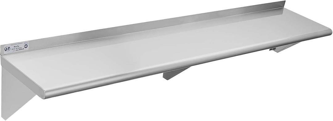 Hally Stainless Steel Shelf 12 x 60 Inches 315 lb, NSF Commercial Wall Mount Floating Shelving for Restaurant, Kitchen, Home and Hotel (Without Hooks)