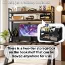 Desktop Hutch Bookshelf,Many Gifts,Metal Desktop Bookcase with pegboard, Desk Shelf Brown, Countertop Storage Organizer Rack for Dorm or Office,Desktop Shelves (Natural+Black, 53.1" Lx9.9 Wx39 H)