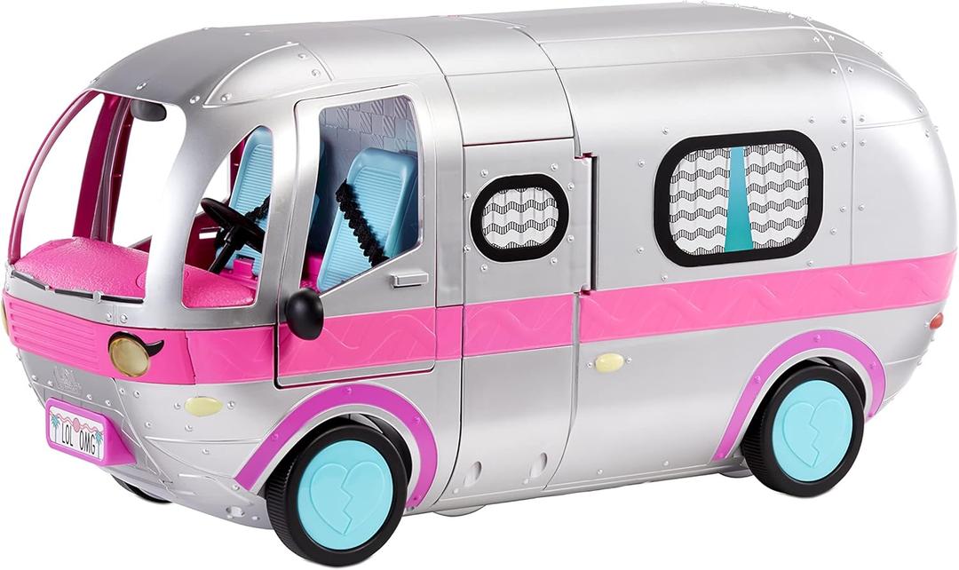 LOL Surprise OMG Glamper Fashion Camper Deluxe Doll Playset 55+ Surprises, Fully Furnished, Light Up Pool, Water Slide, Bunk Beds, Cafe, BBQ Grill, DJ Booth, Girls Toy Gift Ages 4+ Metallic Silver