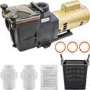 W3SP2605X7 0.75 HP Pool Pump Motor Compatible with Hayward Single Speed Super Pump 110V/220V 60HZ, 2" Inlet with Dual Voltage All In-Ground Pool and Spa, See Through Strainer Cover