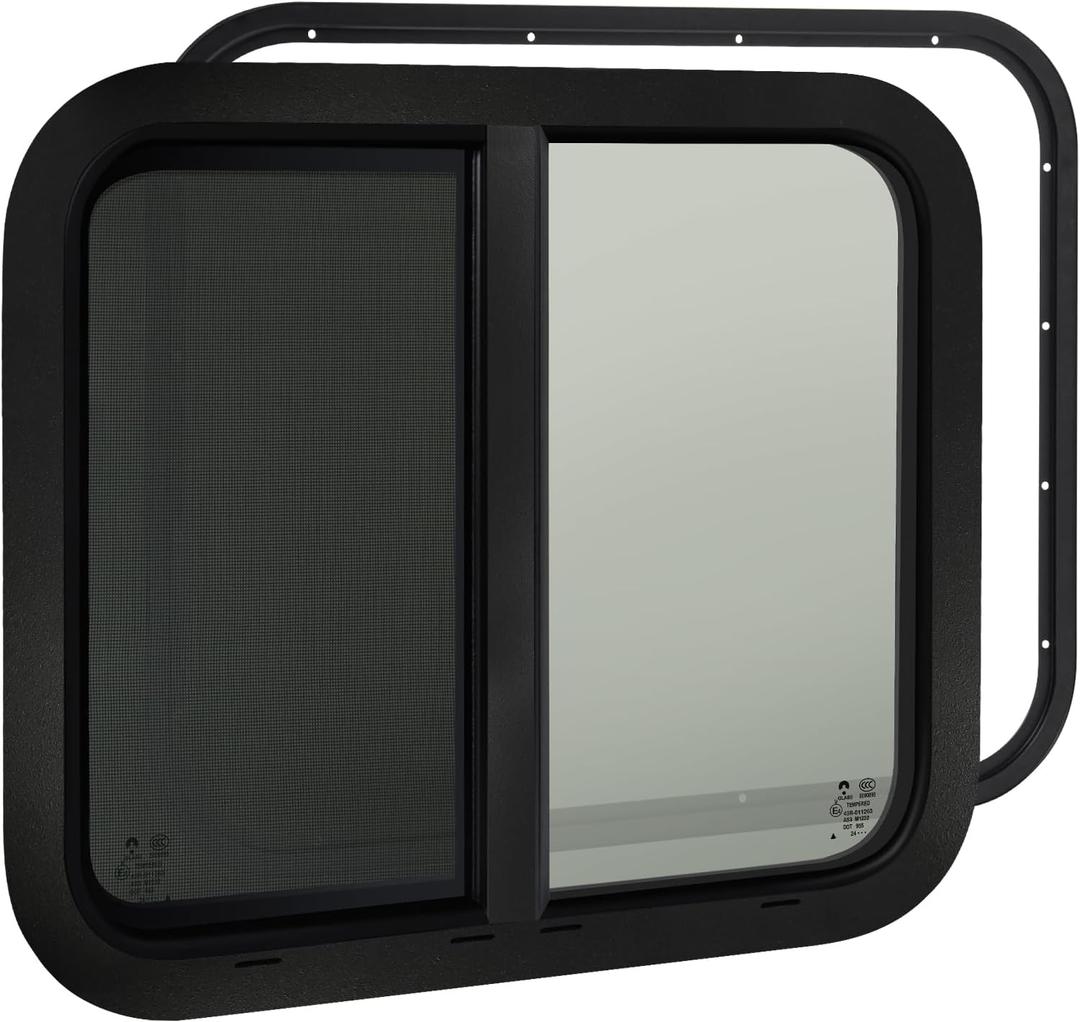 Cargo Trailer Windows,24" W x 20" H RV Windows for Cargo Trailer/Camper/Travel Trailer with Trim Ring,Horizontal Sliding Replacement Fit 15/16" or 1-3/8" Thick Wall,Allow Error 1/16,DOT Approved
