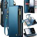 Defencase for Samsung Galaxy S25 FE Case Wallet with RFID Blocking Card Holder for Women and Men, PU Leather Magnetic Snap Flip Zipper Strap Wallet Phone Case for Galaxy S25 FE 5G 6.7", Dark Blue