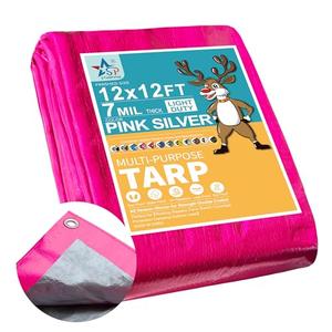 STARPYNG-7 Mil Pink/Silver 12x12 Feet Tarp-Multifunctional Waterproof Tarpaulin-Waterproof, UV Resistant, Rip and Tear Resistant, Poly Tarpaulin with Reinforced Edges for Cover