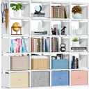 Mavivegue Book Shelf, 20 Cube Storage Organizer, DIY Bookcase, Metal Cube Bookshelf, Tall Book case for Bedroom, Living Room, Office, Closet Storage Organizer, Black Cubicle Storage Rack-White