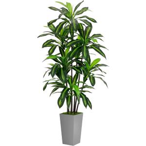 Artificial Dracaena Tree 6FT - Faux Tree with Gray Tall Planter - Fake Tropical Yucca Floor Plant in Pot - Artificial Silk Tree for Home Office Living Room Decor Indoor