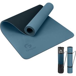 Gruper Yoga Mat Non Slip, Eco Friendly Fitness Exercise Mat with Carrying Strap,Pro Yoga Mats for Women,Workout Mats for Home, Pilates and Floor Exercises (0.24*24*72 Inches, Grey Blue / Black)
