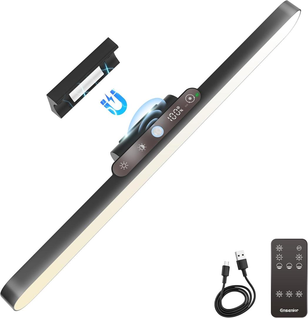 Rechargeable Motion Sensor Light Bar, 2000mAh Dimmable Under Cabinet Lighting Wireless with Digital Battery Display, 130 Rotatable Magnetic Closet Lights, Remote Control Stick on Lights Dorm