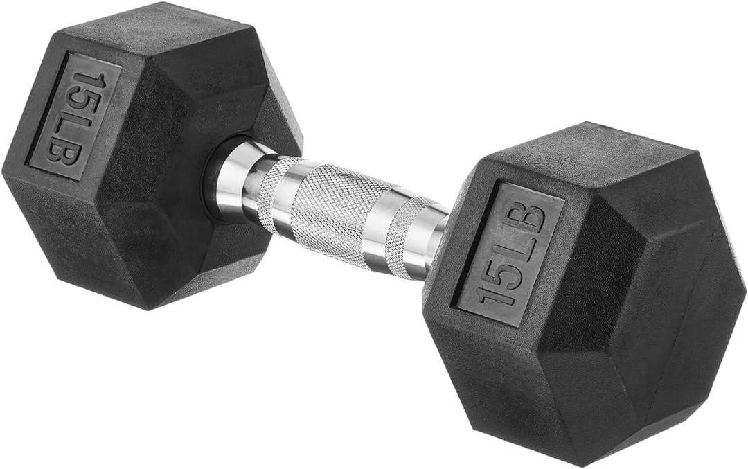 Amazon Basics Rubber Hex Dumbbell Hand Weight, 15 LB