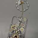 for iPhone 16 Plus Glitter Bling Case,Cute Luxury 3D Sparkle Queen Crystal Rhinestones Flowers Diamond Pearl Gems with Lanyard Wrist Strap Women Girls Phone Case for iPhone 16 Plus 6.7",White