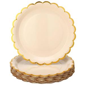 Maxcheck 8 Pcs White Gold Scalloped Paper Plates with Gold Foil 9 Inches Disposable Paper Party Plates for Cake Dessert Birthday Baby Shower Wedding Tea Party Supplies