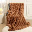 Super Comfort Oversized Warm Thick Bubble Luxury Plush Rabbit Faux Fur Throw Blanket, Fluffy Blanket,Soft Cozy Blanket for Couch Chair Bed Sofa Living Room,Brown 60'' x 80''