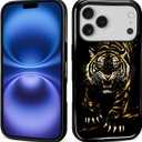 for iPhone 17 Pro Case, Golden Tiger Pattern Glossy 2 in 1 Shockproof Bumper Drop Protective Case for Girl Women Boy Men