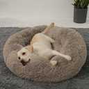 HACHIKITTY Calming Donut Cuddler Dog Bed, Round Fluffy Pet Bed with Sewn-in Cushionfor Large Dogs,Washable, Large, Taupe, 30''