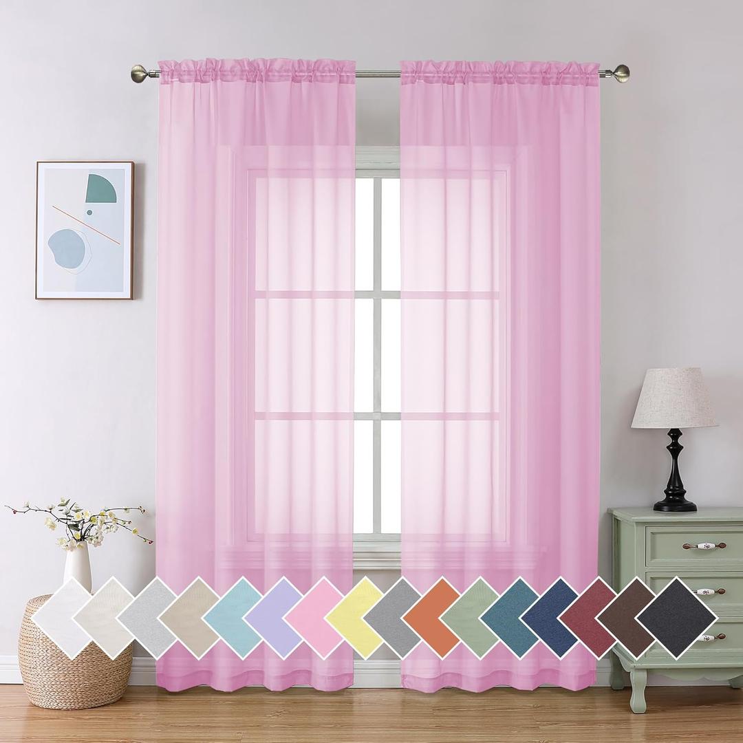 Aiyufeng Sheer Pink Curtains 72inches Long (40"W x 72"L (Pack of 2))
