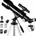 Koolpte Telescope 70mm Aperture 500mm - for Kids & Adults Astronomical Refracting Telescopes AZ Mount Fully Multi-Coated Optics, with Diagonal Mirror Phone Adapter, Carrying Bag, Wireless Remote Black