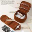 Travel Jewelry Case, 2-In-1 Small Jewelry Organizer Travel Jewelry Storage with Foldable Jewelry Roll for Earrings Rings Makeup, Travel Essentials Gifts for Women Girl, Toffee