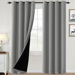 H.VERSAILTEX 100% Blackout Curtains for Bedroom Thermal Insulated Blackout Curtains 84 inch Length Heat and Full Light Blocking Curtains for Living Room with Black Liner 2 Panels Set, Dove Gray