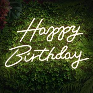 Happy Birthday Neon Sign, 16 x 13in LED Light Up Sign for Backdrop Party Wall Decor, Reusable Decoration With Dimmer 9 Level Adjustable Brightness, Warm-White M (M - 16" x 13", White)