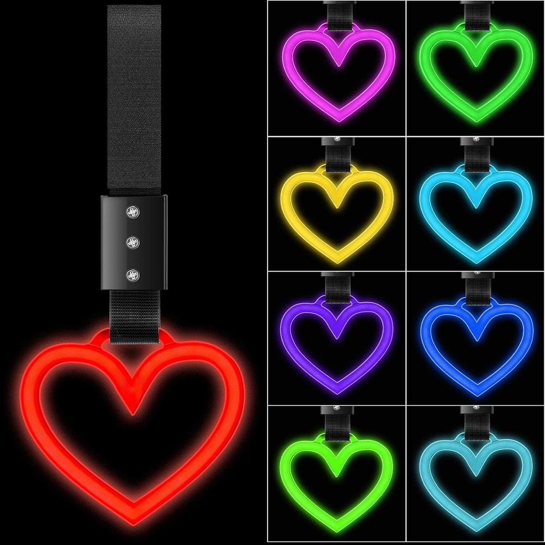 Fabbay LED Heart Car Handle Strap Drift Charm Car Accessory Handle Ring for Women Rear Bumper Warning Ring Decor for Auto Bus Interior Exterior Decoration (Led, Heart Style)