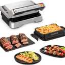 T-fal, Electric Grill, OptiGrill 4in1, Stainless Steel, 9 Automatic Cooking Modes, Intelligent Grilling Rare to Well-Done, 1800 Watts, Nonstick Removable Plates, Dishwasher Safe, Indoor, Silver