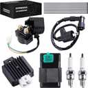 Ignition Coil 5-PIN CDI Box Solenoid 4-PIN Relay Voltage Regulator Spark Plug Kit Compatible with 50cc 70cc 90cc 110cc 125cc ATV Chinese Go Kart Dirt Bike Pit Bike TaoTao Moped Scooter Parts