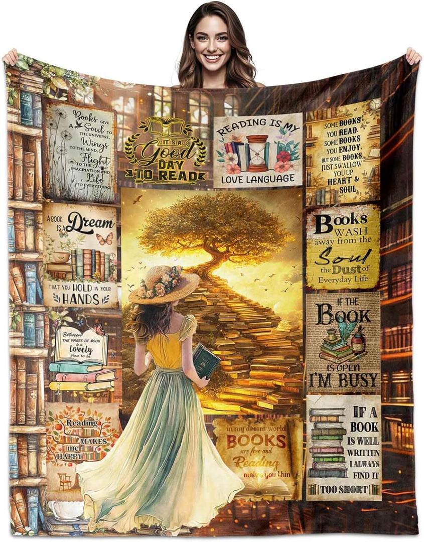 Just A Girl Who Loves Books, Book Lovers Gifts for Womer Blanket 60" X 50", Reading Themed Blanket for Women Books Lovers