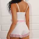 SweatyRocks Women's 2 Piece Pajama Set Ruffle Trim Crop Cami Top and Shorts Cute Lounge Set (White)