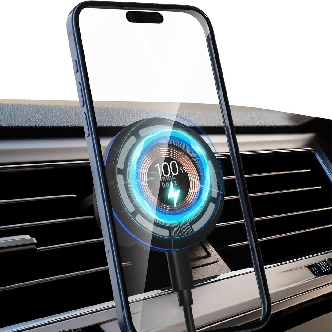 Magnetic Wireless Car Charger, Minthouz 15W Magsafe Car Mount Charger Fast Charging for iPhone 17/16/15/14/13/12 Series and Other Qi-Enable Phones with a MagSafe Case, Air Vent Phone Holder Mount