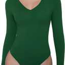 Avidlove Bodysuits for Women Long Sleeve V Neck Body Suit Bodysuit Double Lined Thong Body Suits Sexy Tops (XX-Large, Green)