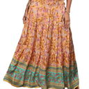 CFLONGE Women's 2025 Bohemian Long Skirts Flowy High Waist A Line Maxi Skirts for Women Summer Pleated Mini Skirts
