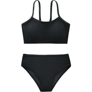 Girl's 2 Piece Swimsuit Solid Spaghetti Strap Bikini Sets Beach Bathing Suit Swimwear for Teen Kids (13-14 Years, Black)