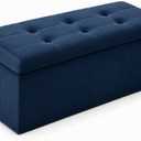 ALASDO 30 Inch Folding Storage Ottoman Bench with Hidden Storage, Velvet Storage Ottoman Foot Rest Stool, End of Bed Bench for Bedroom, Living Room, Entryway and Closet, Navy Blue, 15"D x 30"W x 15"H
