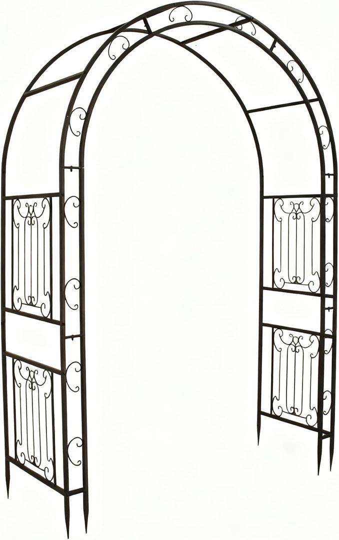 Scrollwork Metal Garden Arch, Arbor for Climbing Plants & Wedding, 64.9 inches x 94.5 inches