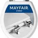 Mayfair Bennett Toilet Seat with Chrome Hinges, Slow Close Wood Seat, Secure Metal Hinges, Easy Install, Made in USA, Round, White