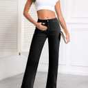 Sidefeel Women's Wide Leg Jeans Casual High Waisted Straight Zimbaplatinum Denim Pants with Pockets, Size 18